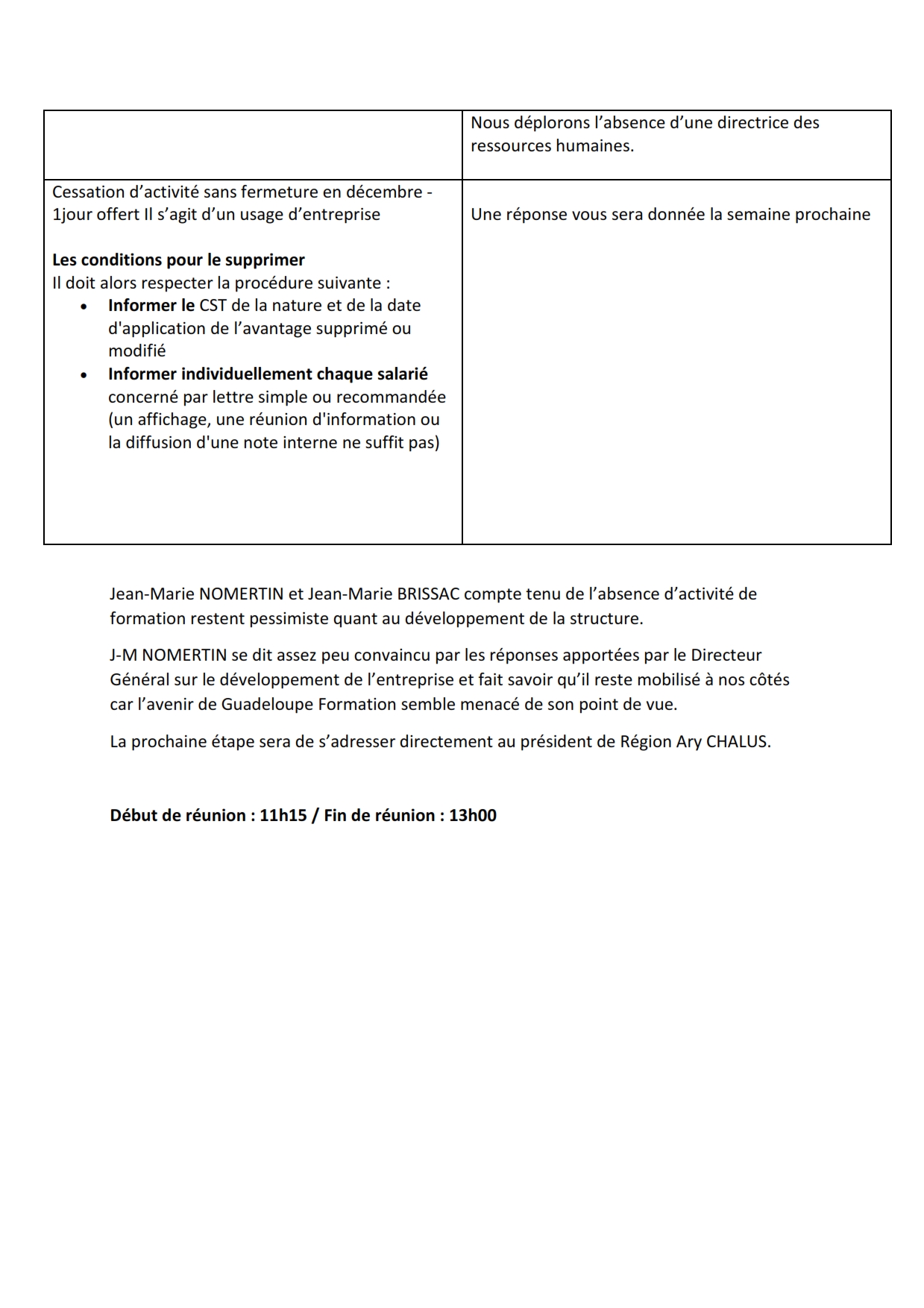Guadeloupe formation compte rendu réunion CGTG direction générale 1 décembre 2023 p6