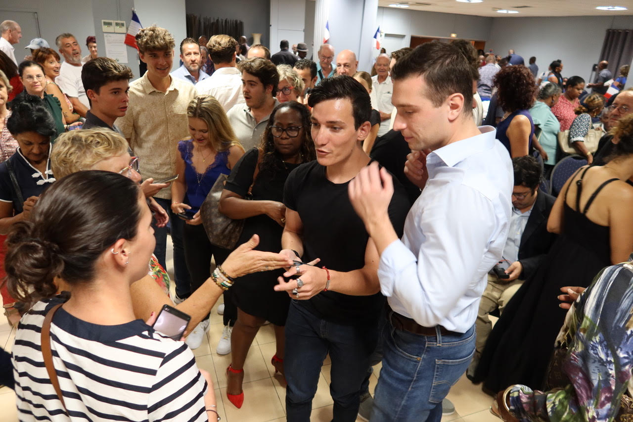 Meeting du président du Rassemblement national, Jordan Bardella, en Guadeloupe le 7 décembre 2023 au Gosier. Photo : Simax communication