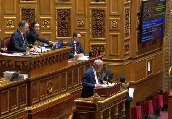 Victorin Lurel, sénateur socialiste de Guadeloupe, auteur de la proposition de loi qui vise à renforcer le droit de la concurrence et de la régulation économique Outre-mer, lors de la discussion générale le 5 mars au Sénat. Photo : Capture écran Sénat