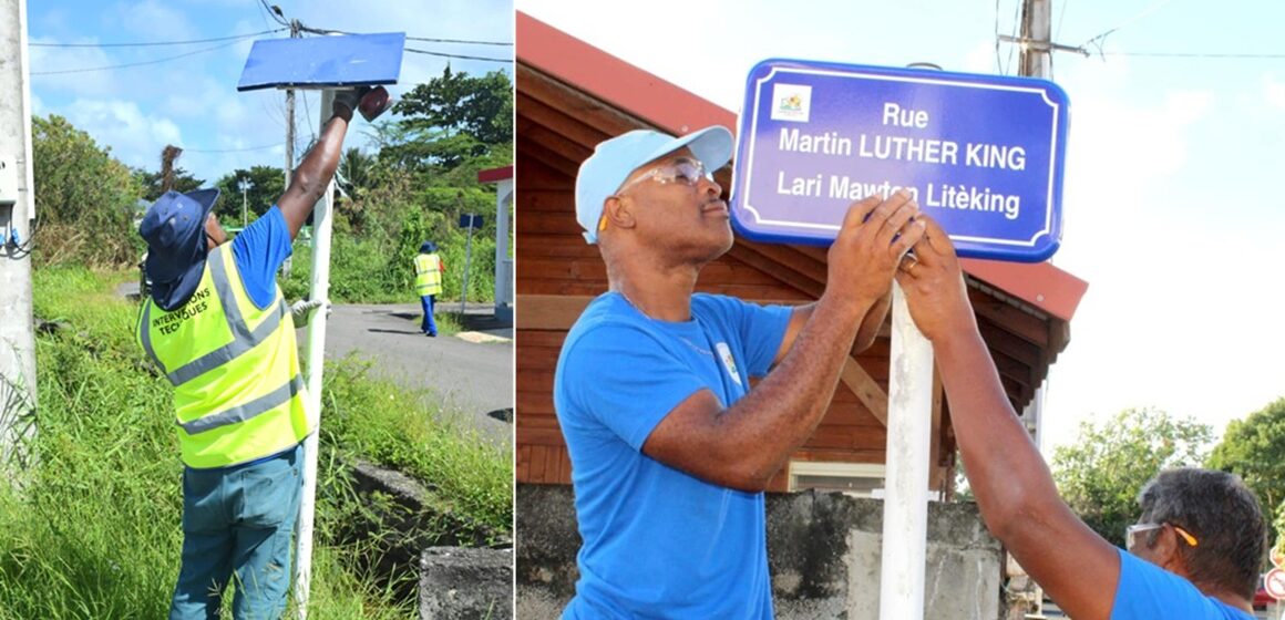 La phase opérationnelle du chantier d'adressage à Port-Louis a commencé avec la pose des nouvelles plaques sur les 203 voies de la commune. Photo : Commune de Port-Louis